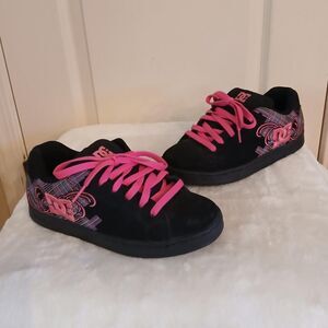 RARE DC Women's Pixie 4 Black & Pink Argyle Skateboard Shoes w Embroidered Logo